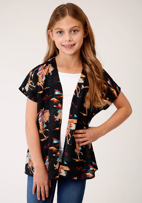 Roper Girls Kids Black Rayon/Nylon Retro Rodeo Cardigan