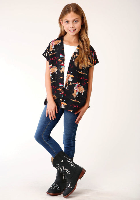 Roper Girls Kids Black Rayon/Nylon Retro Rodeo Cardigan