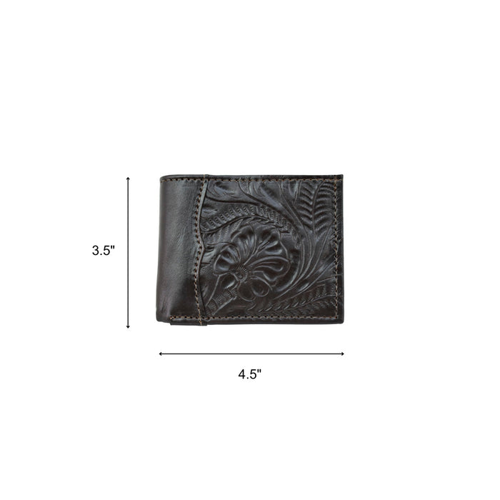 American West Mens Full-Grain Tooled Chocolate Brown Leather Rodeo Wallet