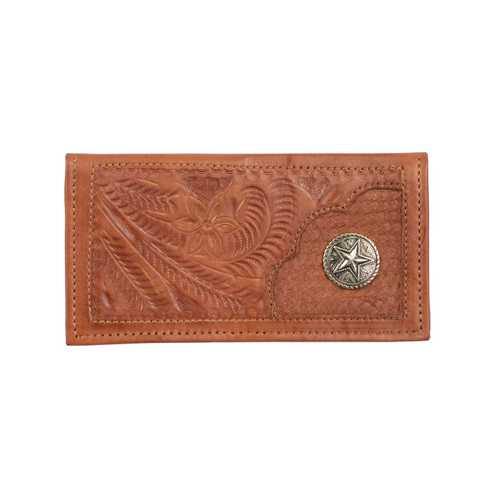 American West Mens Tooled Full-Grain Medium Brown Leather Rodeo Wallet