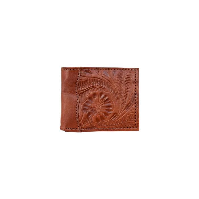 American West Mens Tooled Full-Grain 4.5x3.5 Medium Brown Leather Rodeo Wallet