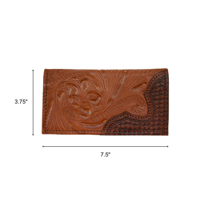 American West Mens Tooled 7.5x3.75 Medium Brown Leather Rodeo Wallet