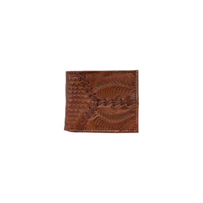 American West Mens Woven 4.5x3.5 Medium Brown Leather Rodeo Wallet