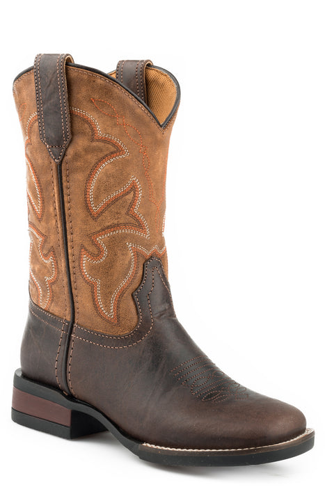 Roper Kids Boys Brown/Tan Leather Monterey Cowboy Boots