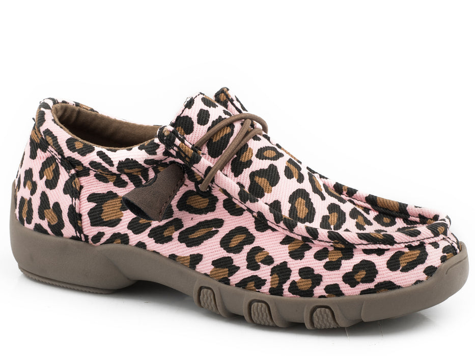 Roper Kids Girls Pink Fabric Chillin Leopard Oxford Shoes