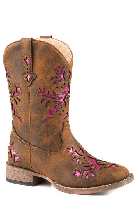 Roper Girls Kids Vintage Brown Faux Leather Lola Cowboy Boots