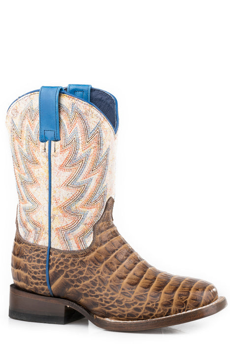 Roper Kids Boys Tan/White Leather Gator Cowboy Boots