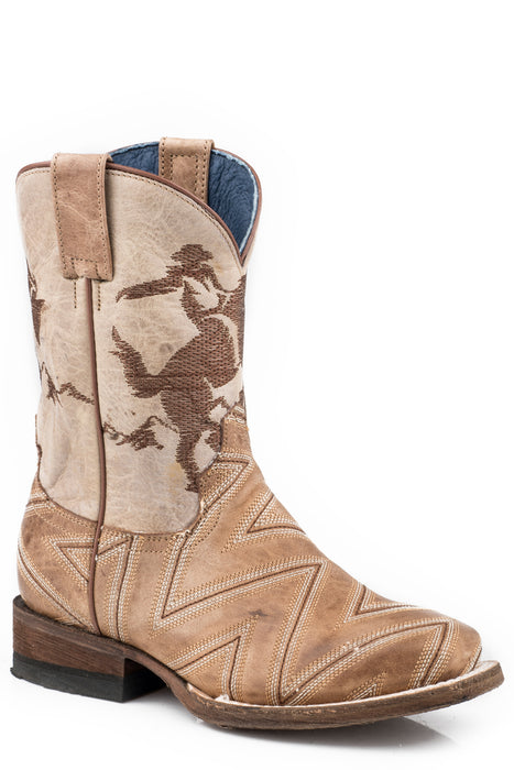 Roper Kids Boys Tan Leather Arlo Jr Cowboy Boots