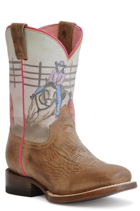 Roper Girls Kids Brown Leather Barrel Rider 8In Cowboy Boots