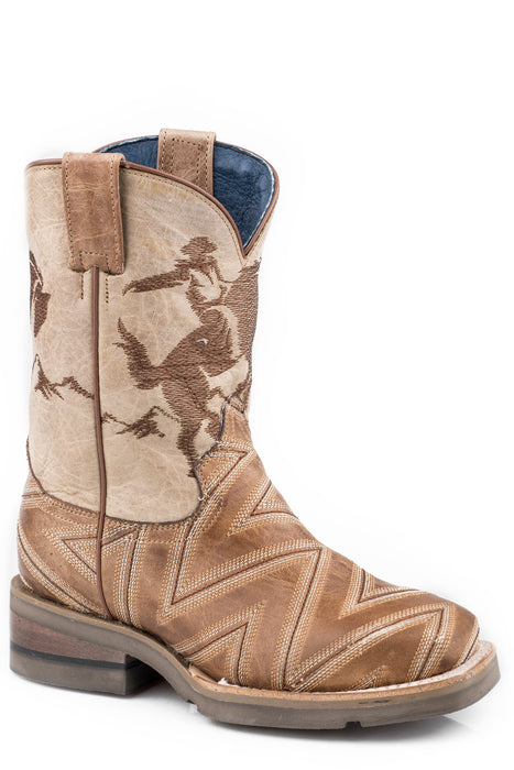 Roper Kids Boys Arlo Jr Tan Leather Cowboy Boots