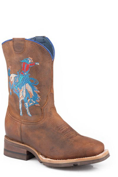 Roper Kids Boys Buckin Bronc 2 Brown Leather Cowboy Boots