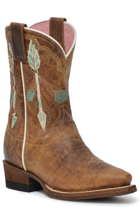 Roper Girls Kids Waxy Brown Leather Arrow Feather Cowboy Boots