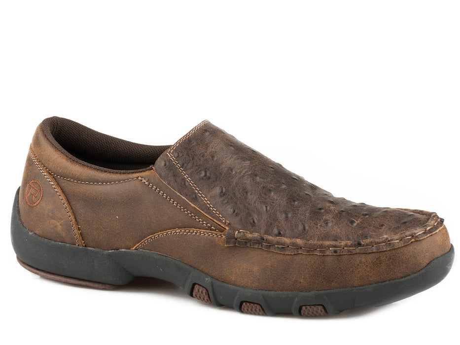 Roper Mens Brown Leather Ostrich Print Owen Slip-On Shoes