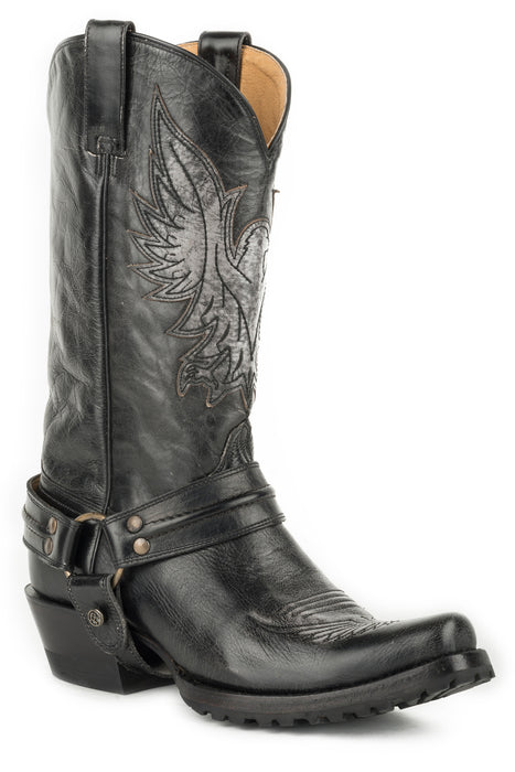 Roper Mens Brushoff Black Leather Moto Eagle Lug Cowboy Boots