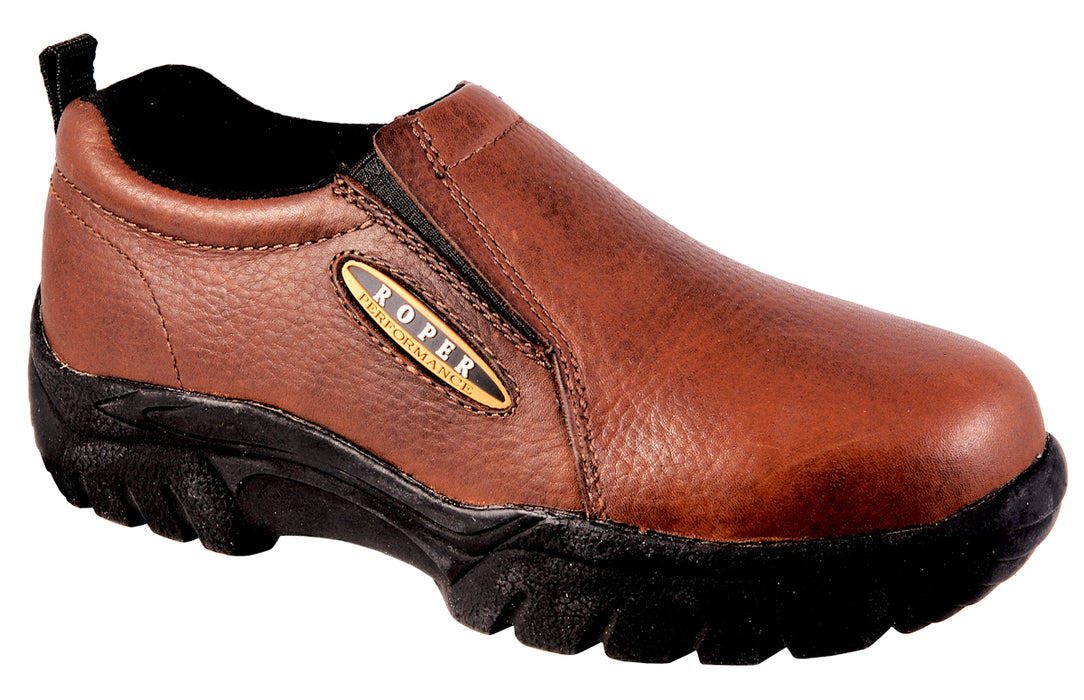 Roper Womens Performance Brown Tumbled Leather Sport Comfort Slip On Shoes