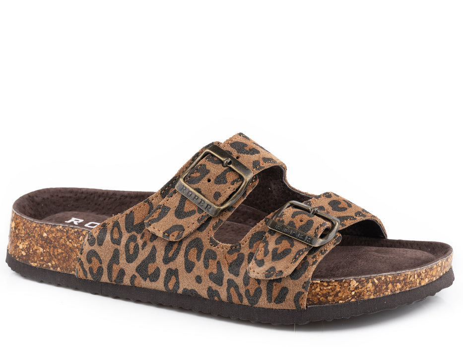 Roper Womens Delilah Tan Leopard Suede Sandals Shoes