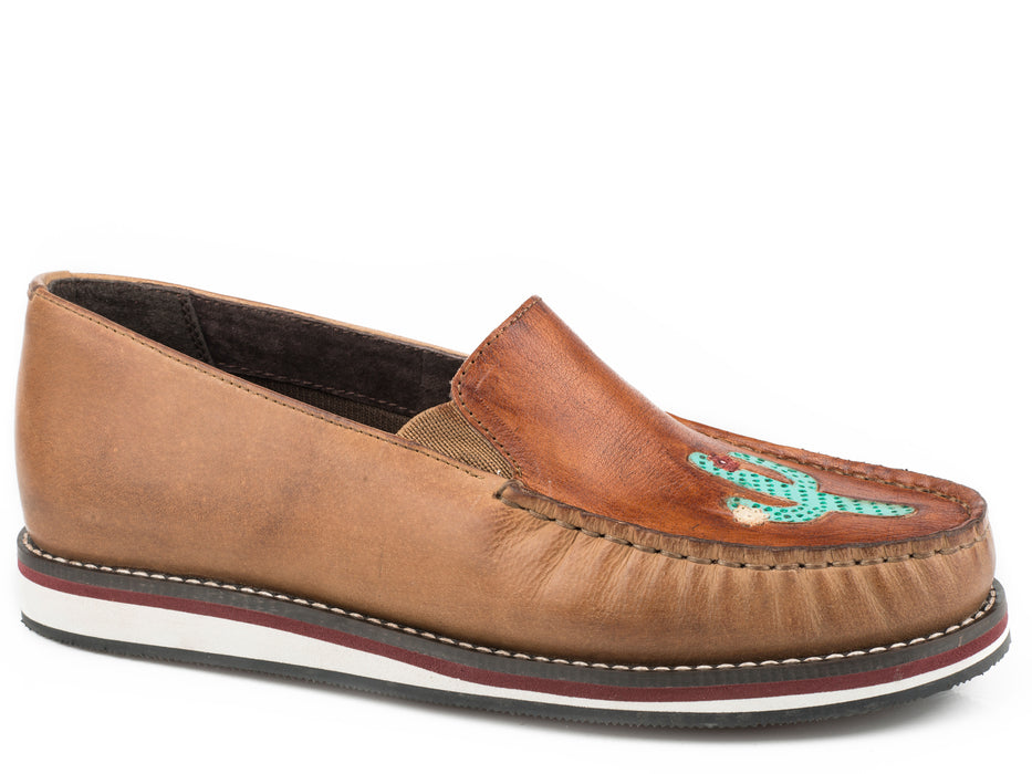 Roper Womens Burnished Tan Leather Lone Cactus Slip-On Shoes