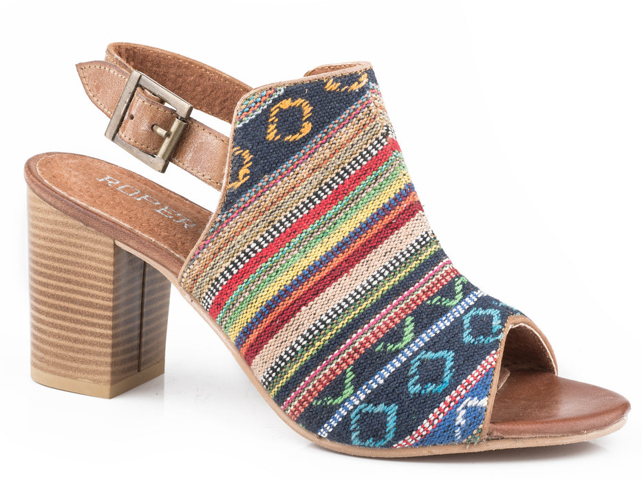 Roper Womens Multi-Color Leather Mika Aztec Tapestry Peep Toe Peep Toe Heels