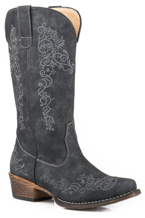 Roper Womens Black Faux Leather Riley Scroll 12In Cowboy Boots