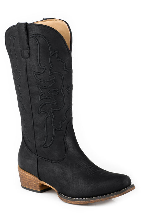 Roper Womens Riley Flextra Cord Black Faux Leather Cowboy Boots