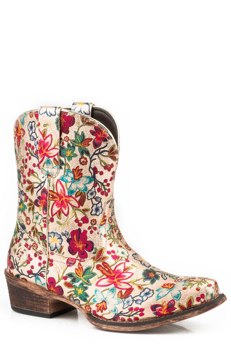 Roper Gold Floral Womens Multi-Color Faux Leather Ingrid Cowboy Boots