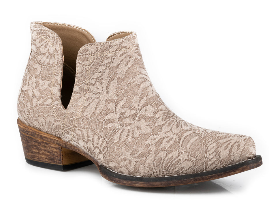 Roper Womens Ava Lace Taupe Fabric Ankle Boots