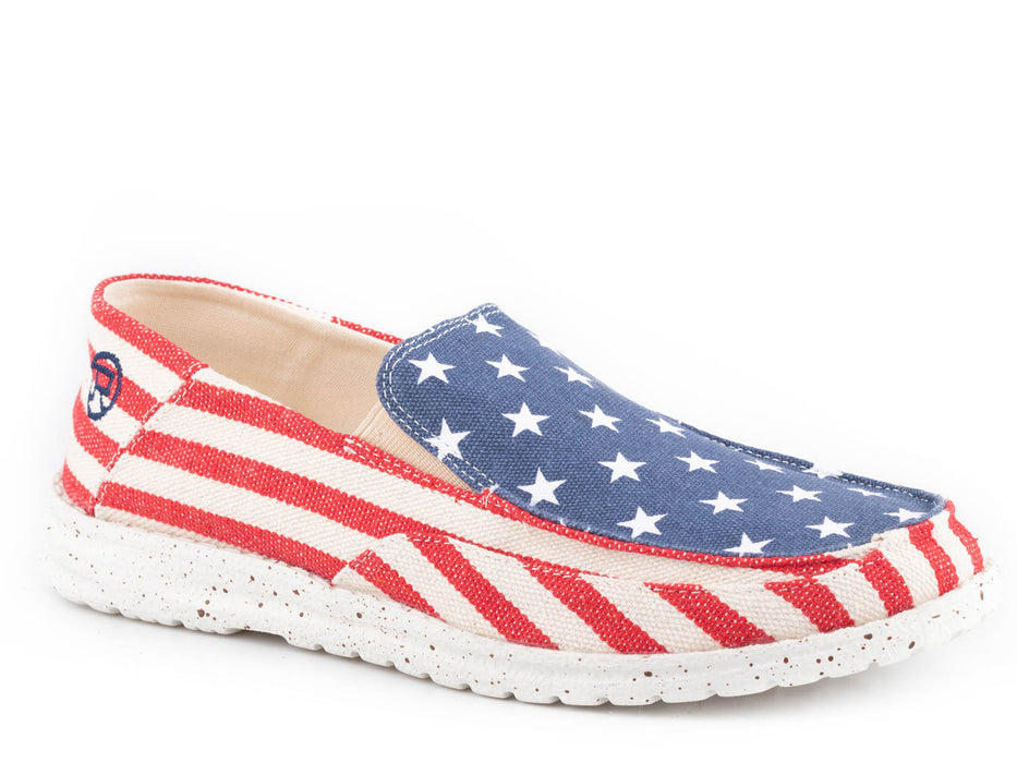 Roper Womens Hang Loose Blue/Red Textile Slip-On Shoes