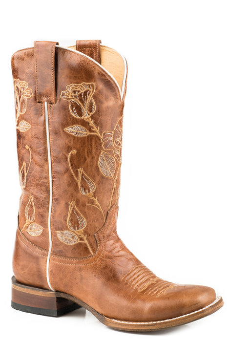 Roper Womens Marbled Brown Leather Desert Rose Cowboy Boots