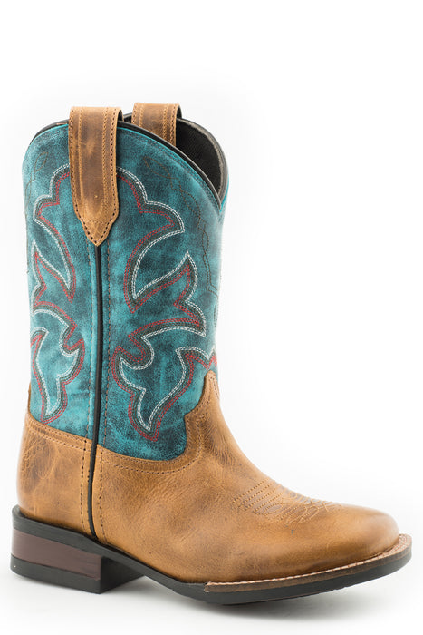 Roper Youth Boys Tan/Blue Leather Monterey Cowboy Boots