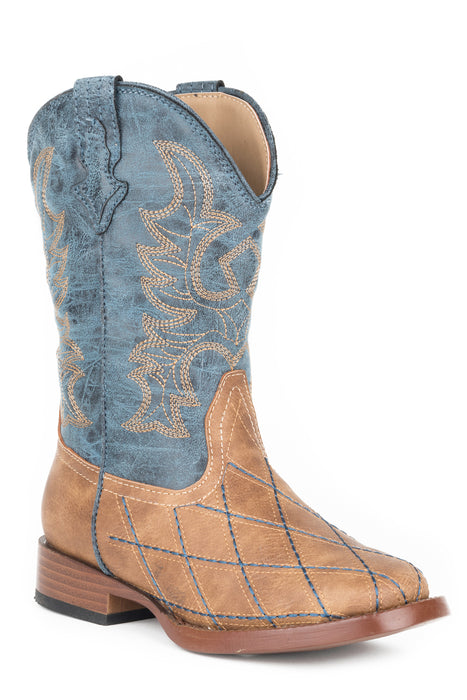 Roper Cross Cut Big Kids Boys Tan Faux Leather Cowboy Boots