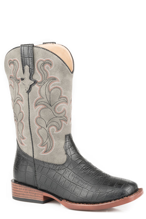 Roper Youth Boys Black/Grey Faux Leather Gator Boy Cowboy Boots