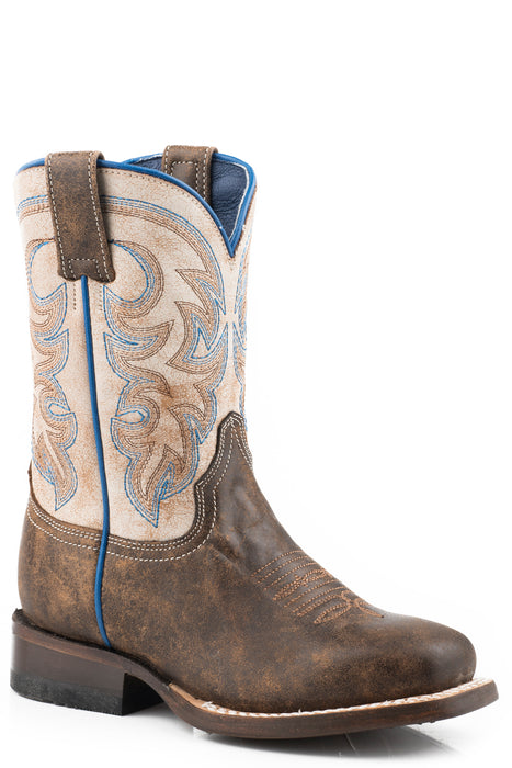 Roper Youth Boys Brown/Cream Leather Parker Cowboy Boots