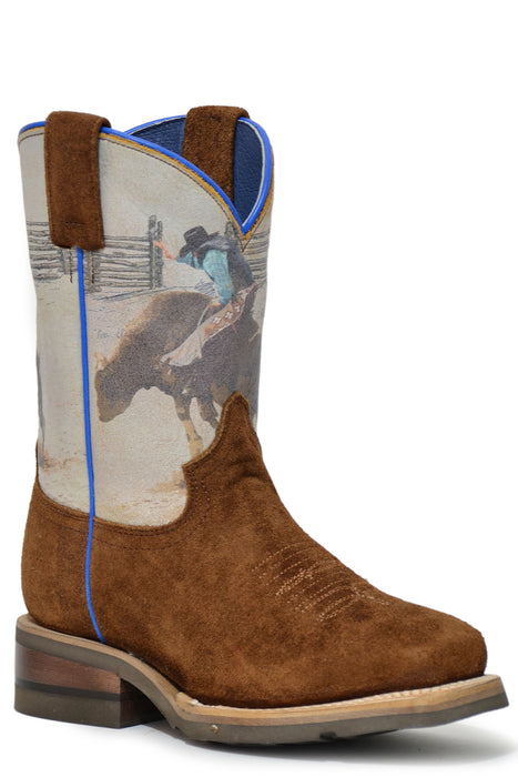 Roper Boys Youth Brown Leather 8 Seconds Bull Rider Cowboy Boots