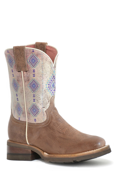 Roper Youth Girls Az Aztec Tan Leather Cowboy Boots