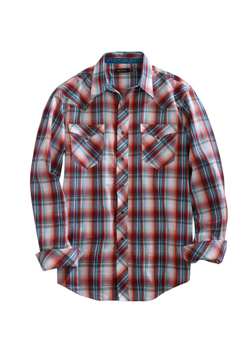 Tin Haul Mens Red 100% Cotton Paintbrush Plaid L/S Shirt