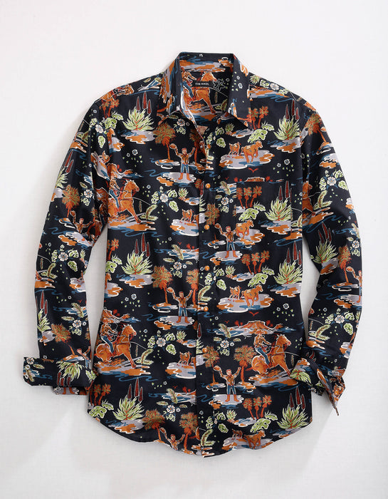 Tin Haul Mens Black 100% Cotton Hawaiian Rodeo L/S Shirt