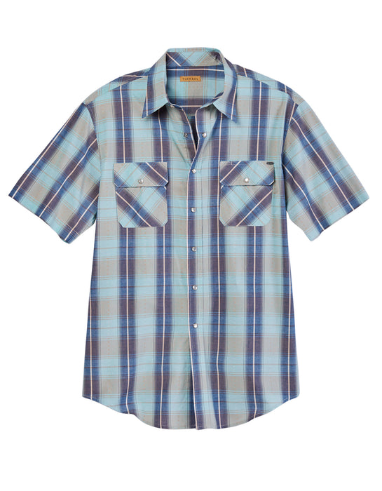 Tin Haul Mens Vintage Dobby Plaid Blue 100% Cotton S/S Shirt