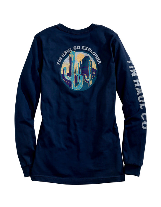 Tin Haul Womens Blue 100% Cotton Explorer Logo L/S T-Shirt