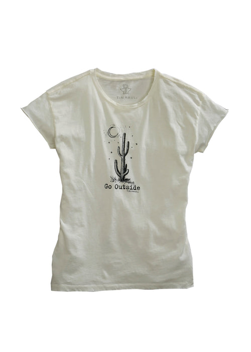 Tin Haul Womens White 100% Cotton Go Outside S/S T-Shirt