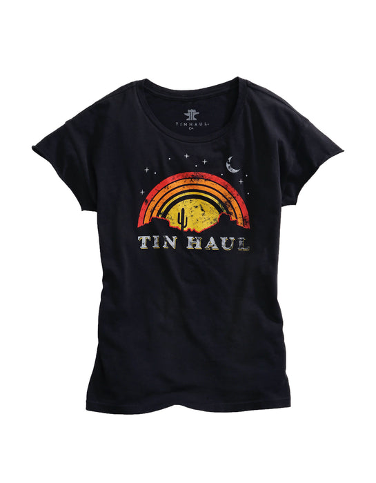 Tin Haul Womens Black 100% Cotton Sunset and Moon S/S T-Shirt