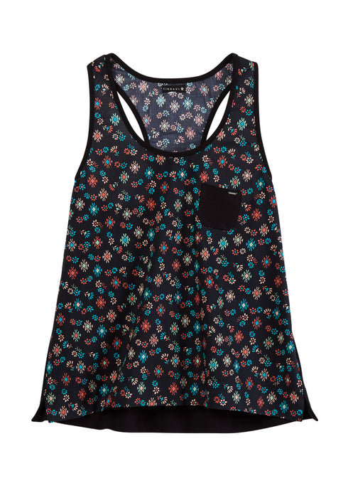 Tin Haul Womens Floral Aztec Print Black 100% Cotton S/L Tank Top