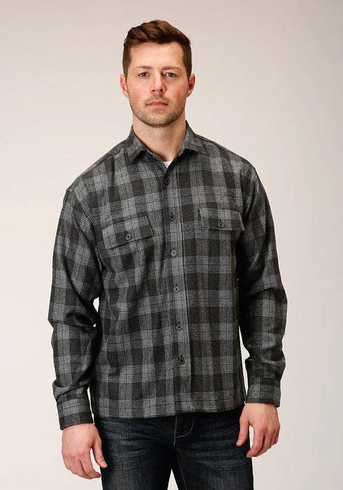 Tin Haul Mens Grey Wool Blend Unlined Plaid Jacket