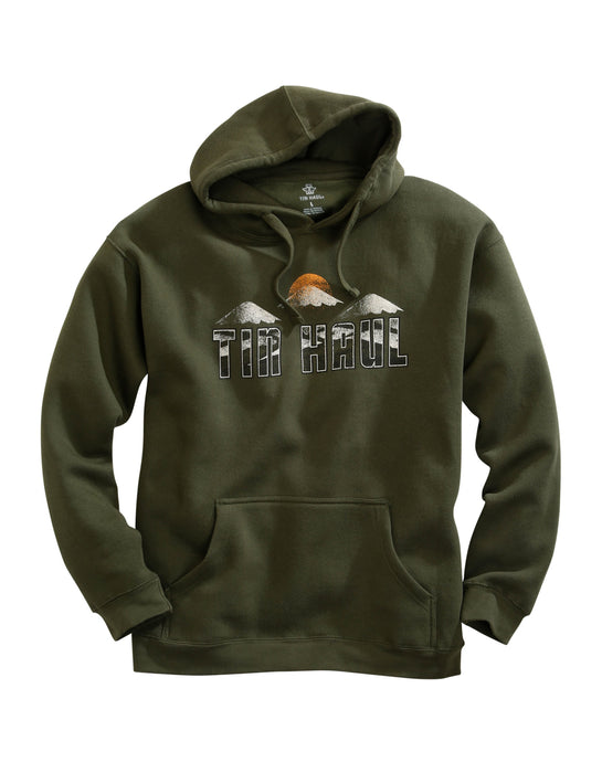 Tin Haul Mens Green Cotton Blend Mountain Caps Hoodie