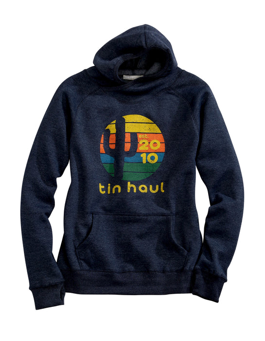 Tin Haul Womens Heather Navy Cotton Blend Cactus Sunset Hoodie