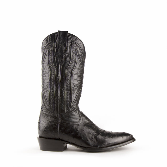 Ferrini Mens Black Leather Full Quill Ostrich R-Toe Colt Cowboy Boots