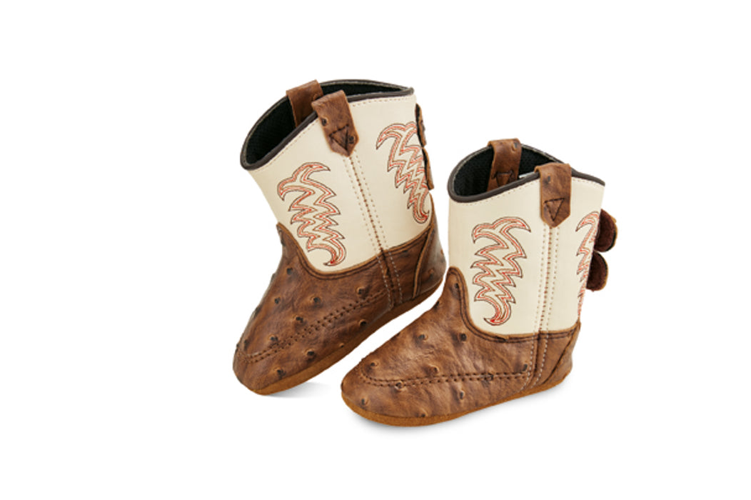 Old West Brown/Tan Infant Boys Faux Leather Poppets Cowboy Boots