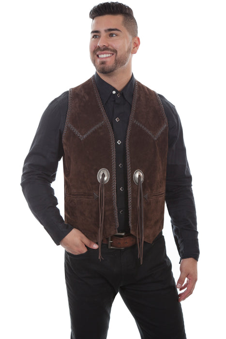 Scully Mens Expresso Suede Concho Vest