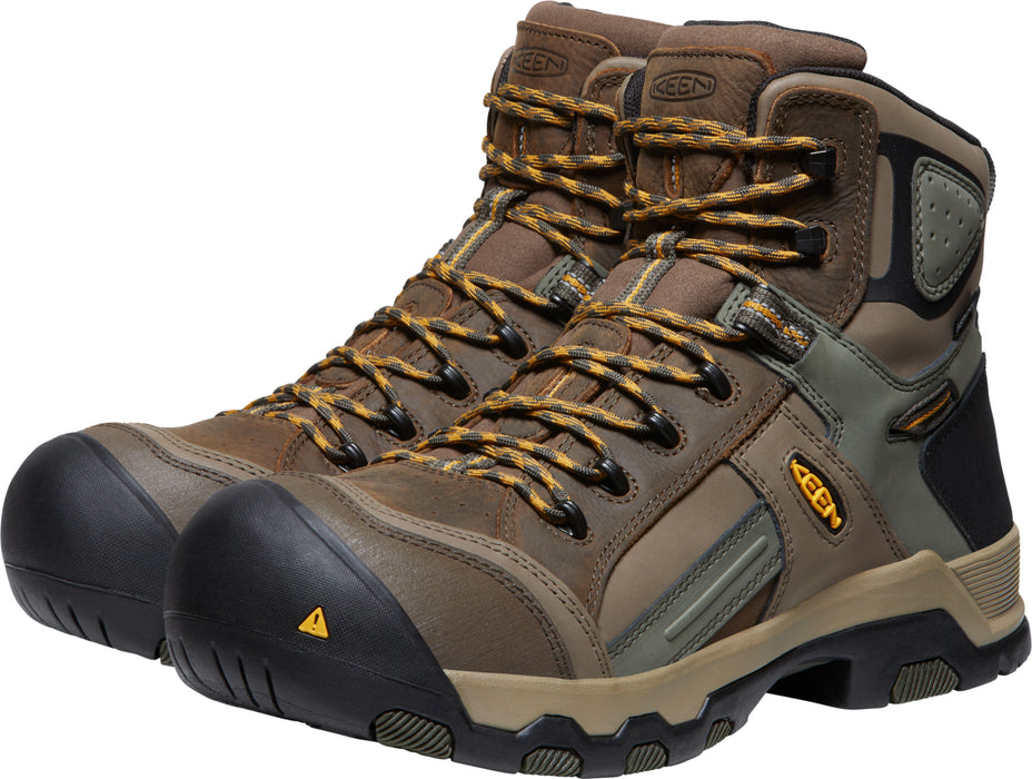 Keen Utility Mens Davenport Mid AL WP Shitake/Forest Night Leather Work Boots