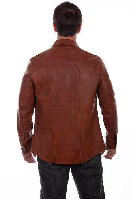 Scully Mens Cognac Leather Western Shirt Jacket