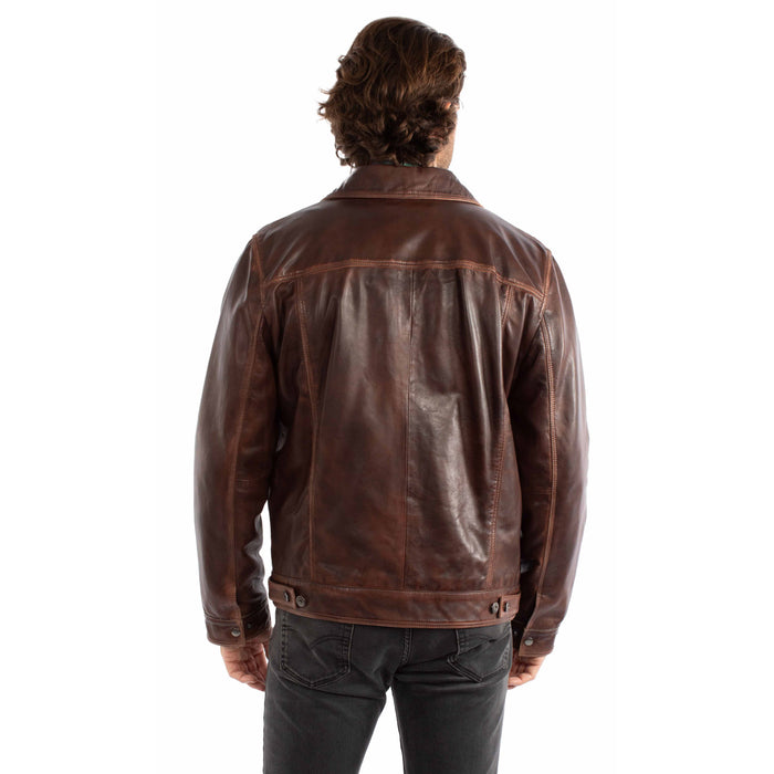 Scully Mens Washed Jean Cognac Leather Leather Jacket